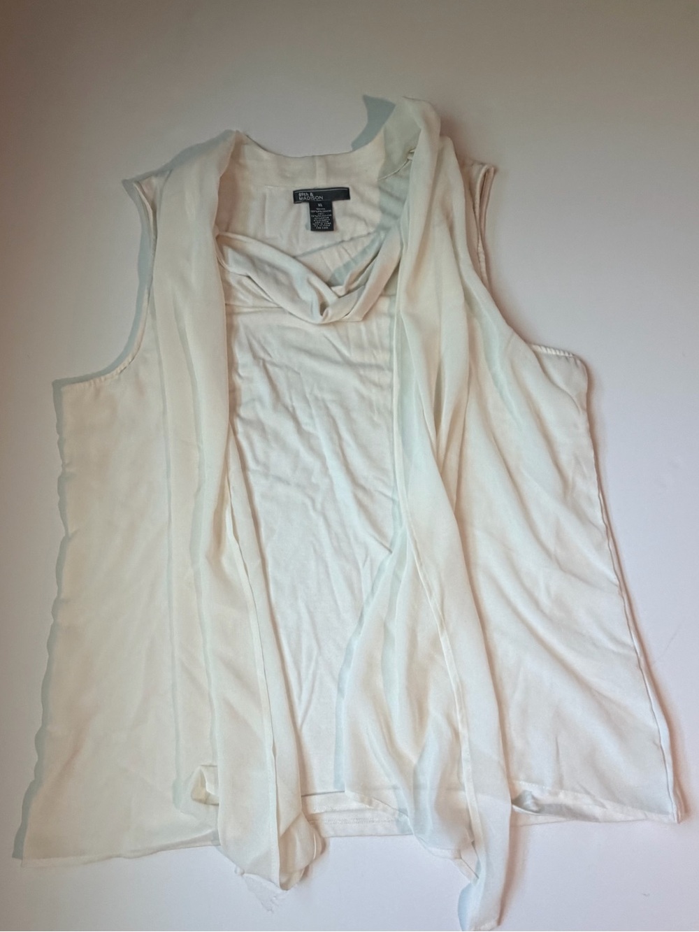 89th & Madison Cream Sleeveless Draped Overlay Camisole
